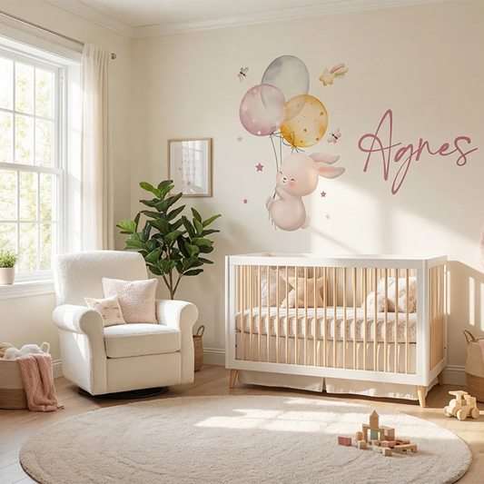 Personalized Bunny Wall Decal with Balloons