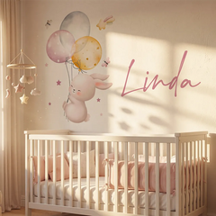 Personalized Bunny Wall Decal with Balloons – Kids Room Nursery Removable Sticker