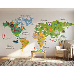 Kids World Map Wall Decal – Educational Kids Room Bedroom Removable Sticker