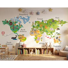 Kids World Map Wall Decal – Educational Kids Room Bedroom Removable Sticker