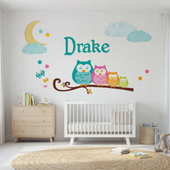 Personalized Owl Family Nursery Wall Decal – Kids Room Removable Sticker