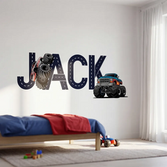 Personalized Monster Truck Name Wall Decal – Boys Room Kids Room Removable Sticker