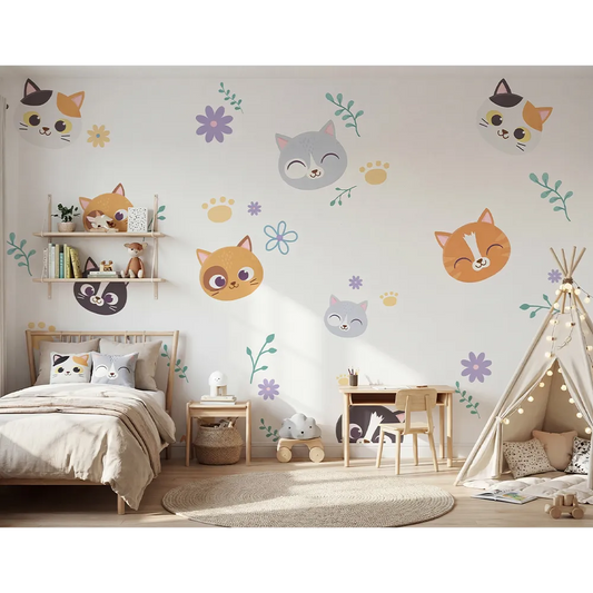 Cute Cat Wall Decal Set – Kids Room Bedroom Removable Sticker