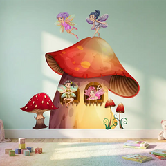 Fairy Mushroom House Sticker – Magical Girls Room Kids Room Removable Decal