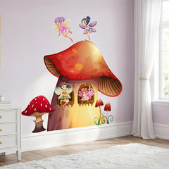 Fairy Mushroom House Sticker – Magical Girls Room Kids Room Removable Decal