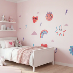 Heart Rainbow Star Cartoon Vinyl Sticker Set – Colorful Kids Room Removable Decal