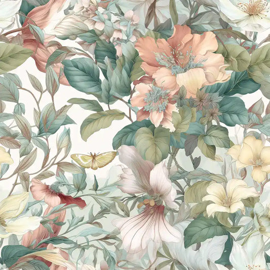 Sage green soft pastel botanical garden peel-and-stick wallpaper for serene bedroom design