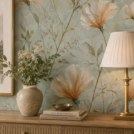 Ivory Poppy Meadow Wallpaper