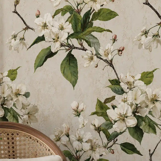 White Blossom Garden Botanical Wallpaper