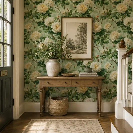 English Garden Rose Botanical Wallpaper