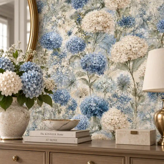 Painterly Hydrangea Garden Botanical Wallpaper