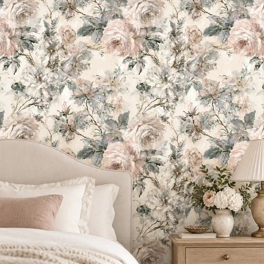 Vintage Blush Peony Botanical Wallpaper