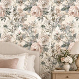 Vintage Blush Peony Botanical Wallpaper