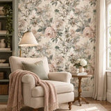 Vintage Blush Peony Botanical Wallpaper