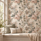 Vintage Blush Peony Botanical Wallpaper