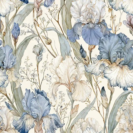 Blue Iris Garden Botanical Wallpaper