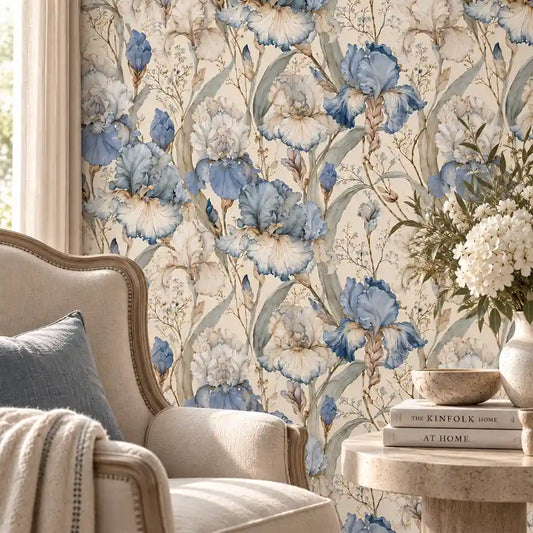 Blue Iris Garden Botanical Wallpaper