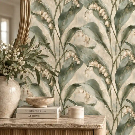 Painterly Lily of the Valley Botanical Wallpaper