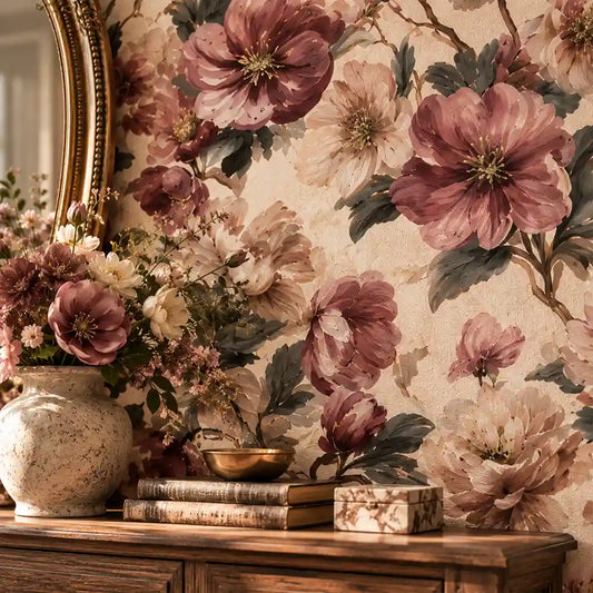 Painterly Hellebore Botanical Floral Wallpaper