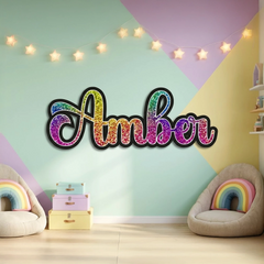 Colorful Sparkle Personalized Wooden Name Wall Decor – Custom Kids Room Sign
