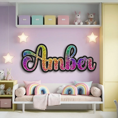 Colorful Sparkle Personalized Wooden Name Wall Decor – Custom Kids Room Sign