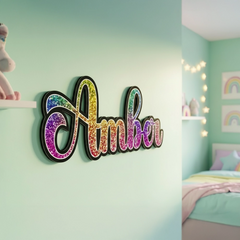 Colorful Sparkle Personalized Wooden Name Wall Decor – Custom Kids Room Sign