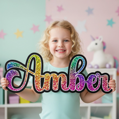 Colorful Sparkle Personalized Wooden Name Wall Decor – Custom Kids Room Sign