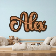 Natural Wood Personalized Name Wall Decor – Custom Kids Room Wooden Sign