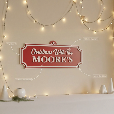 Classic Ornate Custom Family Christmas Wooden Name Sign – Holiday Wall Decor