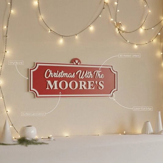 Classic Ornate Custom Family Christmas Wooden Name Sign – Holiday Wall Decor