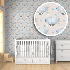 Pastel Zeppelins and Stars Wallpaper – Baby Room Nursery Peel-and-Stick Design