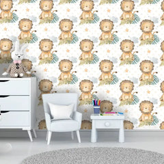 Cute Lion Safari Theme Wallpaper – Peel-and-Stick Kids Room Nursery Design