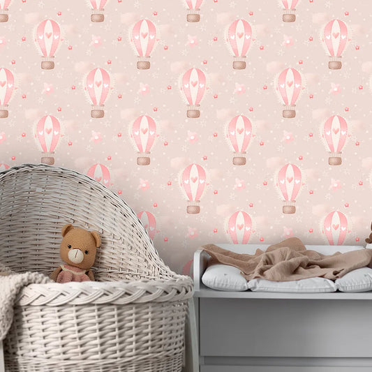 Dreamy Air Balloons in the Sky Wallpaper – Nursery Peel-and-Stick Kids Room Design