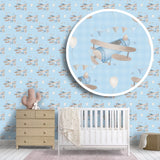 Vintage Airplane Soft Pastel Wallpaper – Kids Room Peel-and-Stick Design