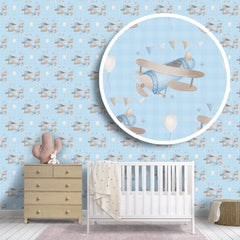 Vintage Airplane Soft Pastel Wallpaper – Kids Room Peel-and-Stick Design