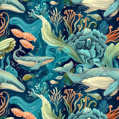 Underwater Whale Paradise Wall Mural – Peel-and-Stick Large Removable Design
