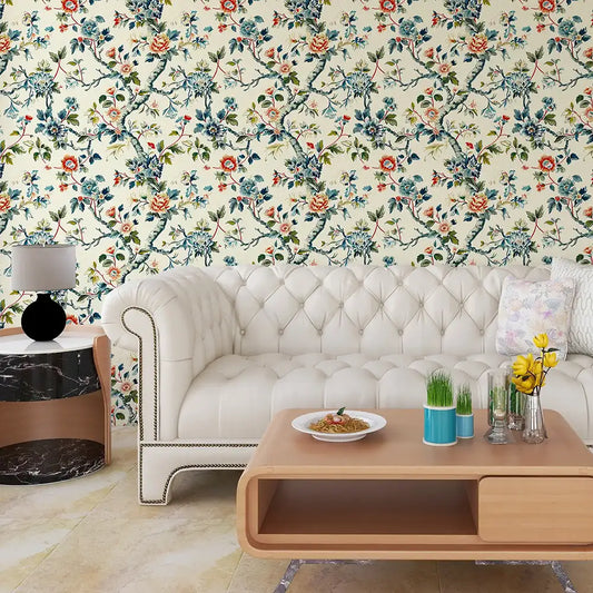 Chinoiserie Floral Wallpaper – Elegant Peel-and-Stick Bedroom Living Room Design