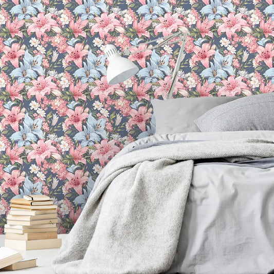 Romantic Pastel Floral Wallpaper – Soft Peel-and-Stick Bedroom Living Room Design
