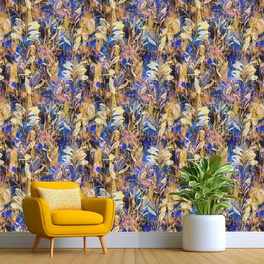 Golden Indigo – Abstract Botanical Wallpaper