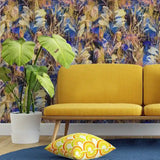Golden Indigo – Abstract Botanical Wallpaper