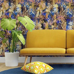 Golden Indigo – Abstract Botanical Wallpaper