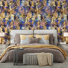 Golden Indigo – Abstract Botanical Wallpaper