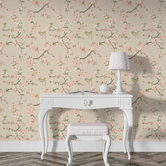 Blush Cherry Blossom Wallpaper – Romantic Peel-and-Stick Bedroom Living Room Design
