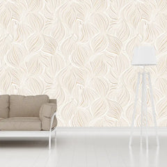 Neutral Beige Leaf Minimal Wallpaper – Modern Peel-and-Stick Bedroom Office Design
