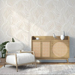 Neutral Beige Leaf Minimal Wallpaper – Modern Peel-and-Stick Bedroom Office Design