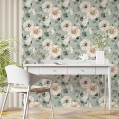 Soft Green Floral Wallpaper