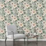 Soft Green Floral Wallpaper – Fresh Botanical Peel-and-Stick Bedroom Living Room
