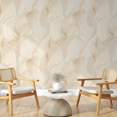 Modern Neutral Botanical Wallpaper – Minimal Peel-and-Stick Bedroom Office Design