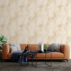 Modern Neutral Botanical Wallpaper – Minimal Peel-and-Stick Bedroom Office Design