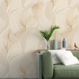 Modern Neutral Botanical Wallpaper – Minimal Peel-and-Stick Bedroom Office Design